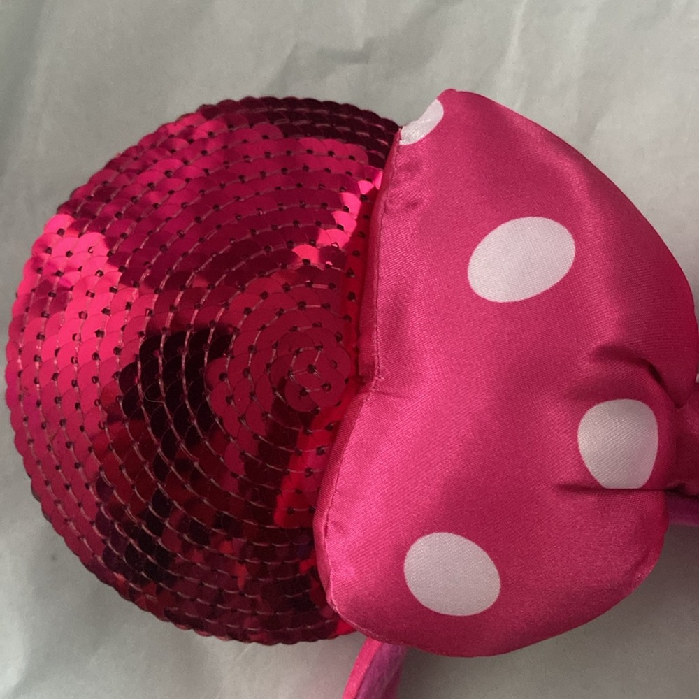 Disney Minnie Mouse Pink Polka Dot Sequin Bow Headband - Picture 5 of 5